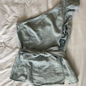 Paige one shoulder denim top.